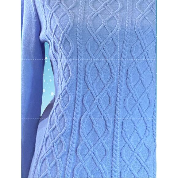 Talbots Petite Medium Blue Lambswool Blend Cable Knit Sweater Button Shoulder MP - Picture 5 of 8